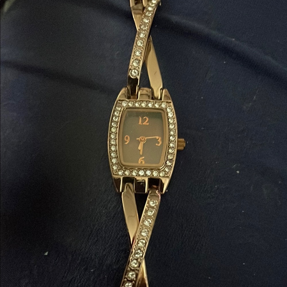 Gold And Silver Rectangular Watch With Braided Ba… - image 1